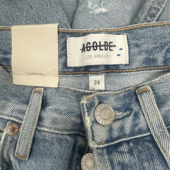 New Agolde 90s Mid Rise Loose Fit Straight Leg Jeans Size 24 In Semi Tropic Wash - Picture 10 of 16